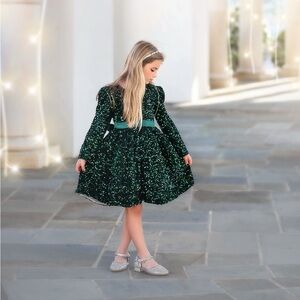 TRISH SCULLY EMERALD HOLIDAY LONG SLEEVE SEQUIN VELVET DRESS SZ 10 BRAND NEW